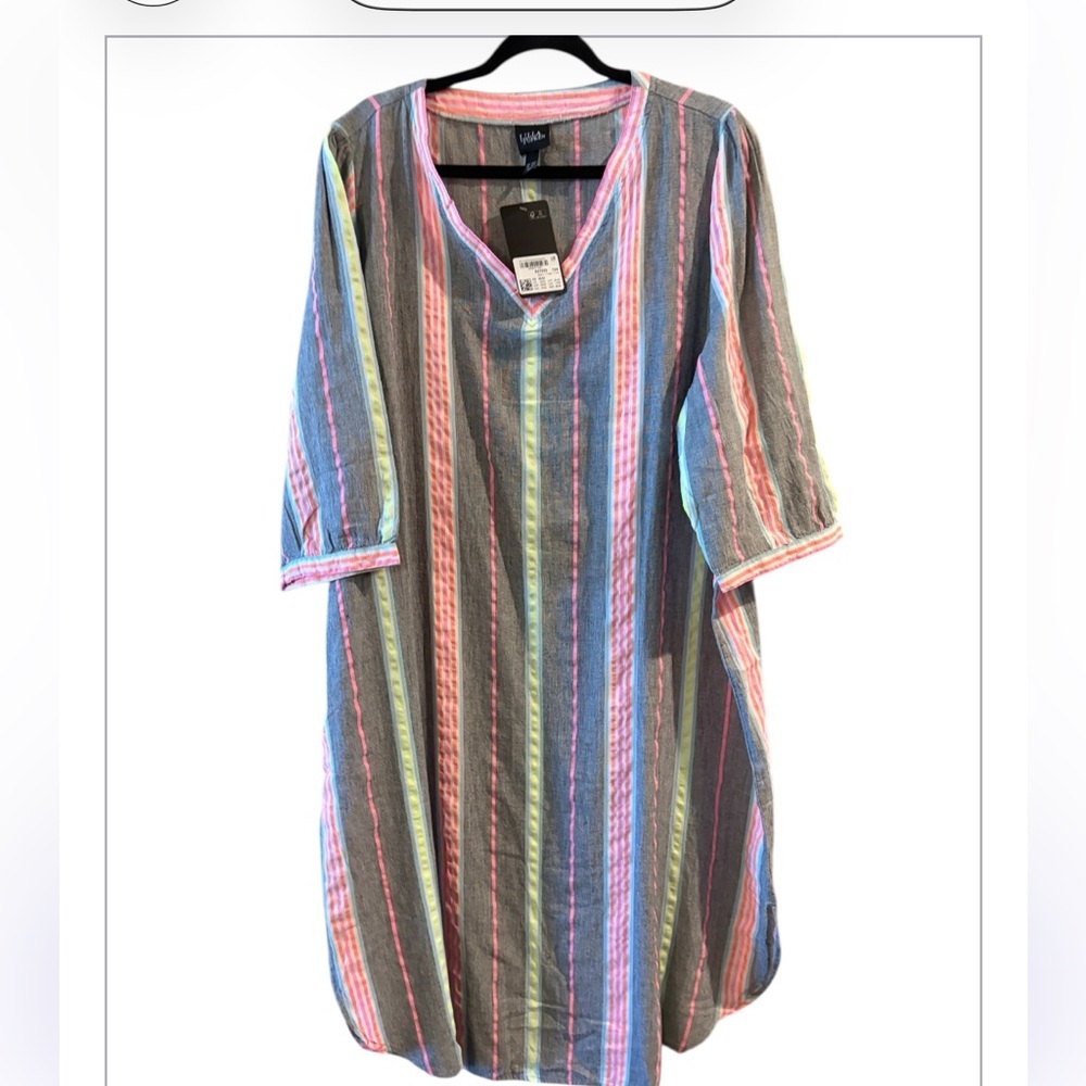 NWT Ulla Popken Womens Striped Kaftan Beach Vacation Cotton Dress Size 20/22 - Picture 4 of 15
